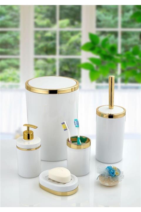 İmera Beyaz Gold 5 Parça Yuvarlak Banyo Seti