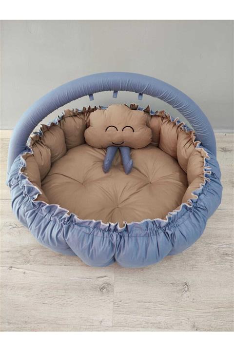 BABYNEST SEPETi Indigo ve Taş Rengi Kombin Tasarım Uyku Oyun Babynest, Bulut Yastık, Oyuncak Aparatı
