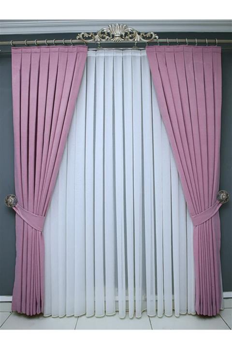 PAŞAMANLAR TEKSTİL Pembe Tek Kanat Pileli Fon Perde