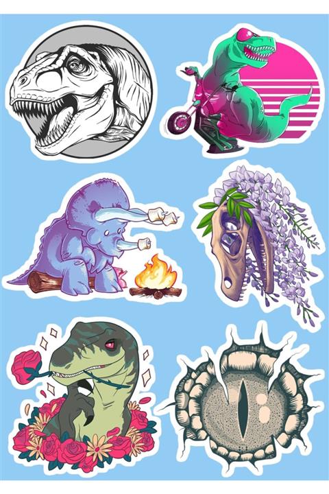 SilverStickers Dinozor T-rex Temalı Laptop Notebook Kask Çanta Sticker Etiket Seti