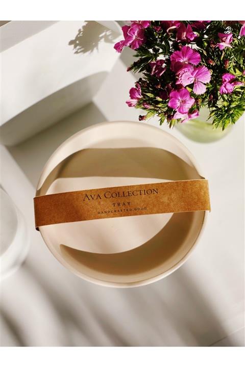 Luz Studio Co Ava Beton Yuvarlak Organızer, El Yapımı, Mum, Takı, Organızerı Ve Sehpa Düzenleyici- Krem - Çap 14cm