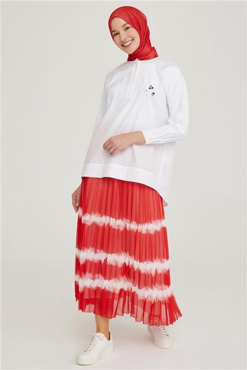 Armine Önü Patlı Broş Detaylı Bluz 21y3969 Beyaz