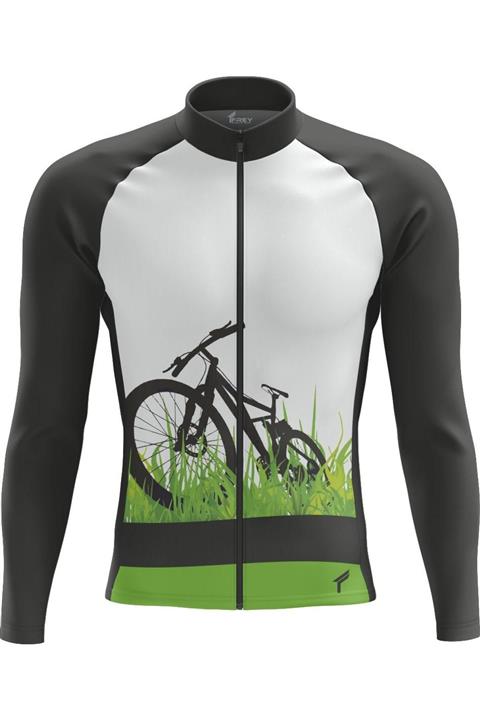 Freysport Unisex Uzun Kol Siyah Yeşil Beyaz Grass Bisiklet Forması