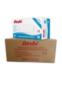 Beybi Latex Pudralı Beyaz Muayene Eldiveni Medium 100'lü Paketlerde 1 Koli 20 Paket