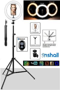 Enshall Yotuber Ring Light Led Işık Tripod Bluetooth Kumandalı 14 Inç Halka Tiktok Makyaj Işığı