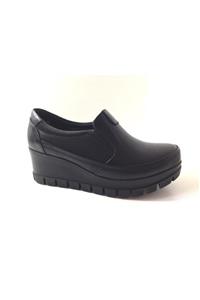 MARİNE SHOES Kadın Siyah Hakiki Deri Dolgu Taban Ayakkabı