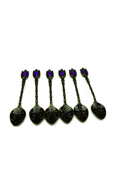 pologift Döküm Dekoratif 6lı Bakır Lale Çay Kaşığı Obje