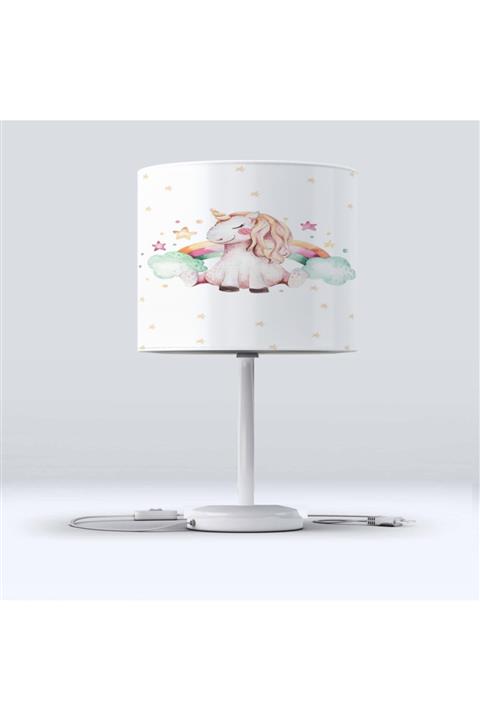 Else Halı Unicorn Bulutlar Atlı Gök Kuşağı Desenli Çocuk Odası Abajur