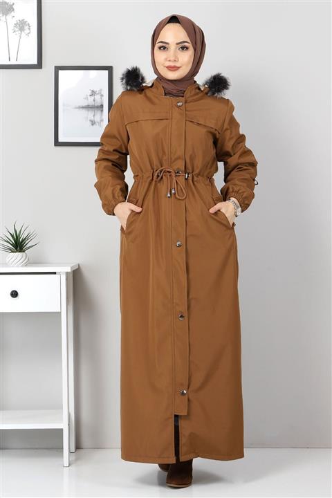 Tesettür Dünyası Içi Kürklü Tam Boy Mont Tsd0883 Taba