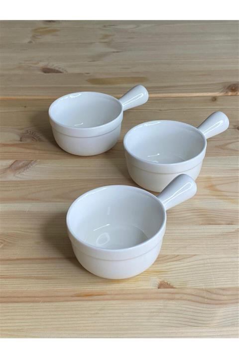 TEKBİR PORSELEN Beyaz Porselen 3 Lü Kulplu Kase 9.5 Cm