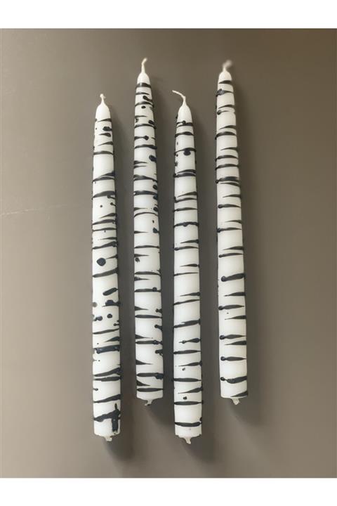 Gizemli Home 4 Lü Set Siyah Zebra Desen Şamdan Mumu