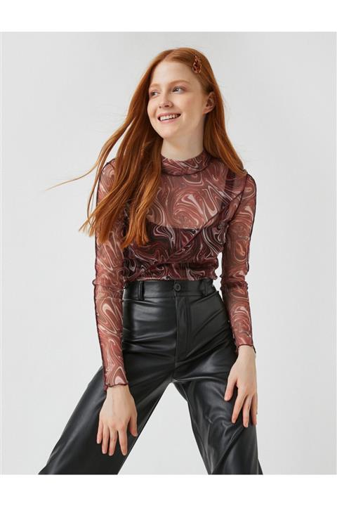 Koton Tüllü Desenli Uzun Kollu Tişört