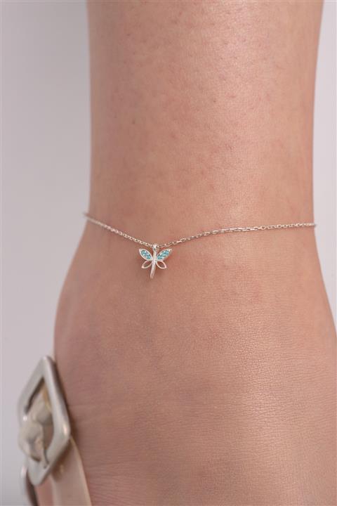 Bilsen Store Kadın 925 Ayar Gümüş Turkuaz Taşlı Minimal Yusufçuk Halhal