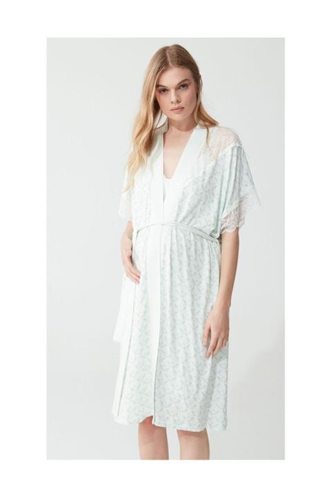 Feyza Pijama 3780 Yeşil Hamile Lohusa Gecelik Takımı