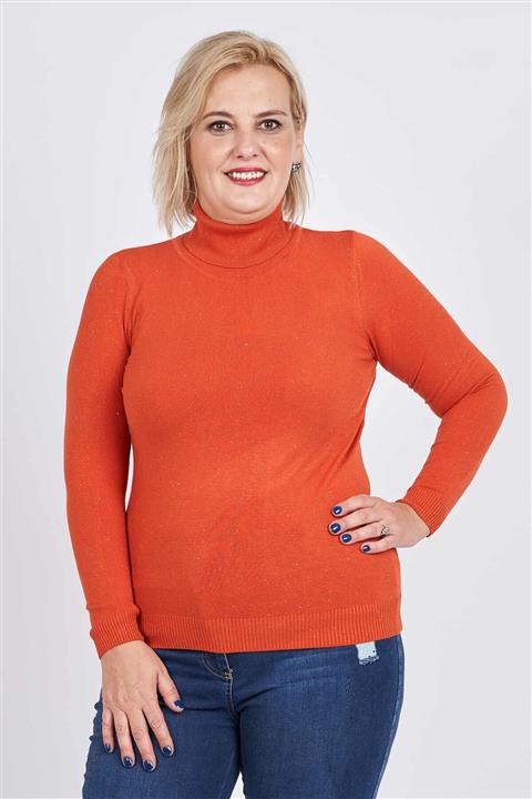 Desen Triko Kadın Balıkçı Yaka Kazak 0249366 Oranj