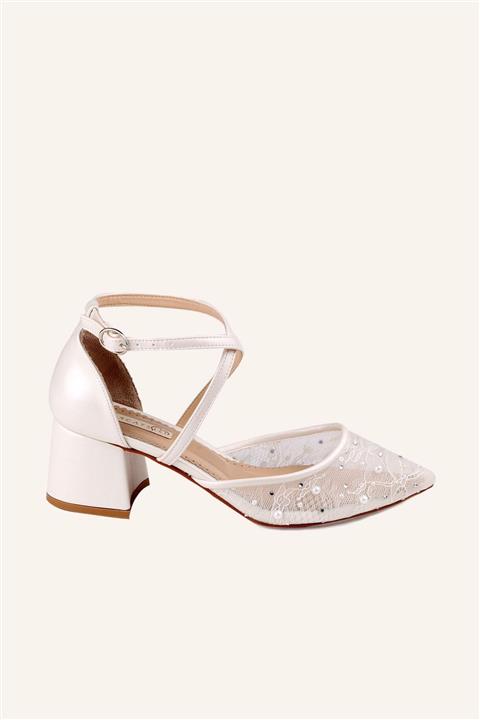MARCATELLI Sedef 5 Cm Prenses Dantelli Gelin Ayakkabısı