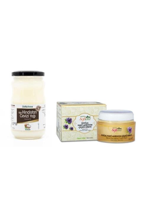 Shiffa Home Katı Hindistan Cevizi Yağı 330 ml+ Mavi Anemon Çiçeği Kremi 50 ml