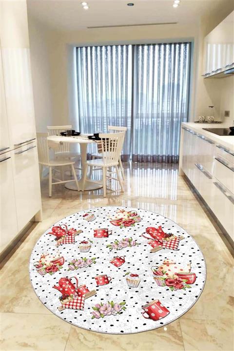 RugViva Kaymaz Tabanlı Makinede Yıkanabilir Tea Yuvarlak Mutfak Halısı Ar438