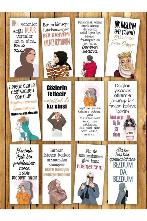 Pankart Evi 12'li Motto Kartları -tesettür Atar Sunum Kahve Kartı