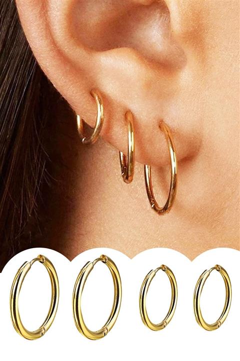 Salyangoz Company Kadın Gold Renk Cerrahi Çelik Halka Küpe 4 Adet