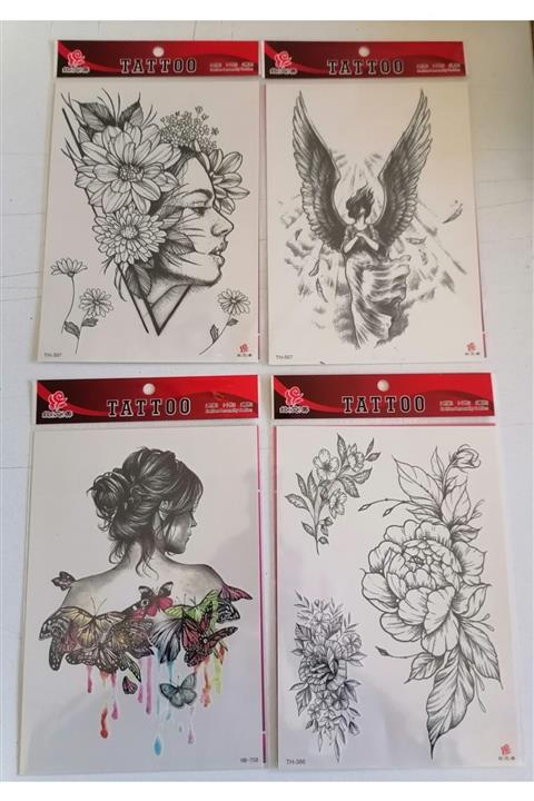 Enhavalı Büyük Boy 4 Adet Birden Yapıştırma Geçici Dövme Model 13