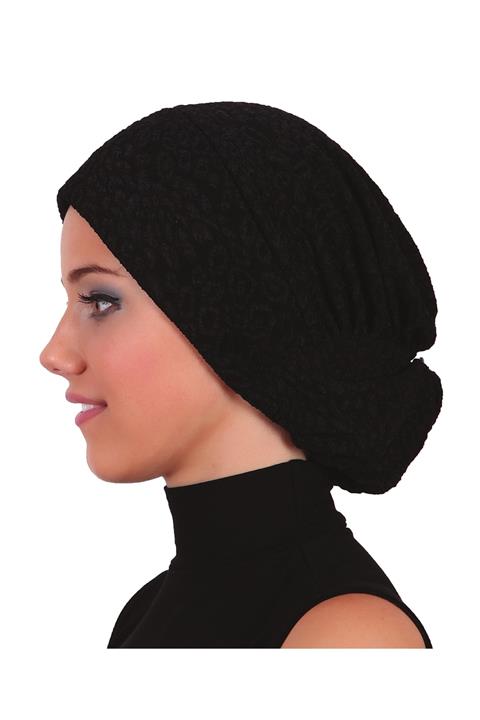 fidan bone Topuzlu Brokar Siyah Hazır Türban Tesettür Bone