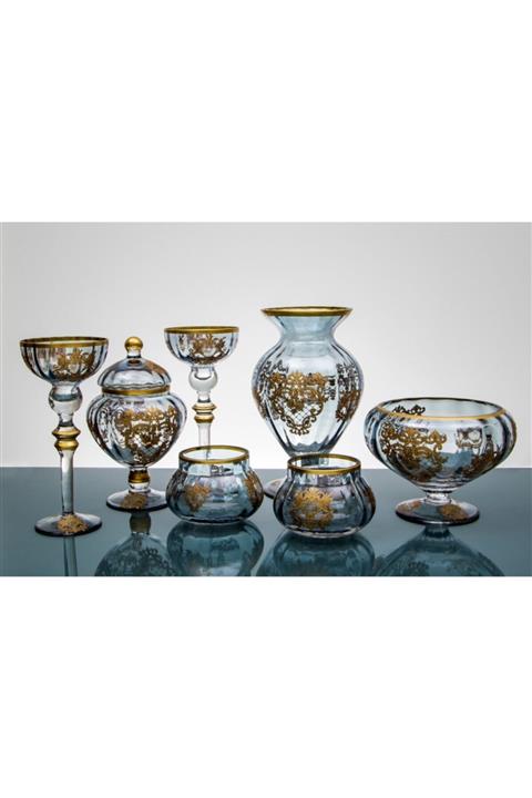 Aymin Kristal 7 Parca Cam Mavi Konsol Takımı