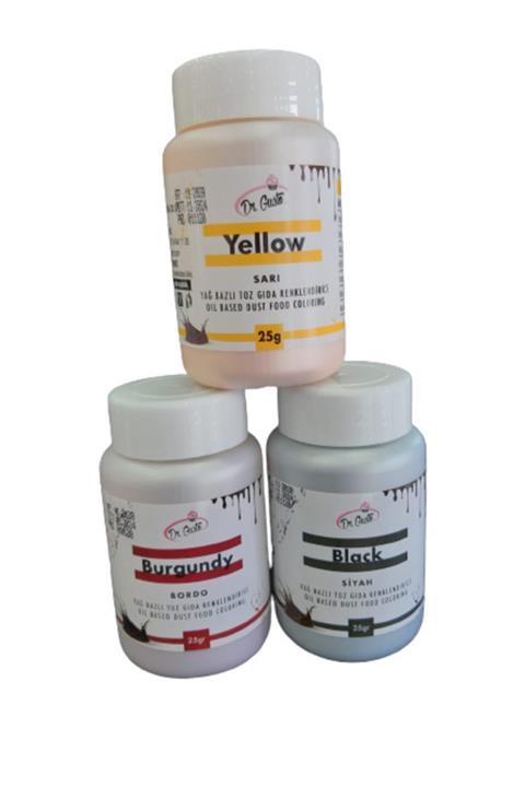 Dr. Gusto Dr Gusto 3 Lü Set Siyah / Sarı / Bordo Yağ Bazlı Toz Gıda Boya 25gr