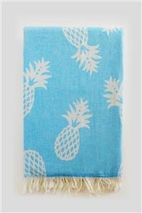 KANDE COTTON Mavi Ananas Desen Jakarlı Peştamal