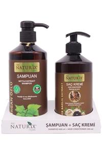 Naturix Tuzsuz Parabensiz Şampuan 2'li Doğal Isırgan Otu Şampuanı 600 Ml + 500 Ml Siyah Sarımsak Saç Kremi