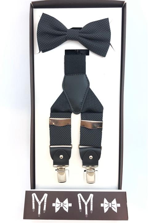 Quesste Accessory Quesste Puanlı Siyah Metal Klipsli Pantolon Askısı Ve Papyon Set