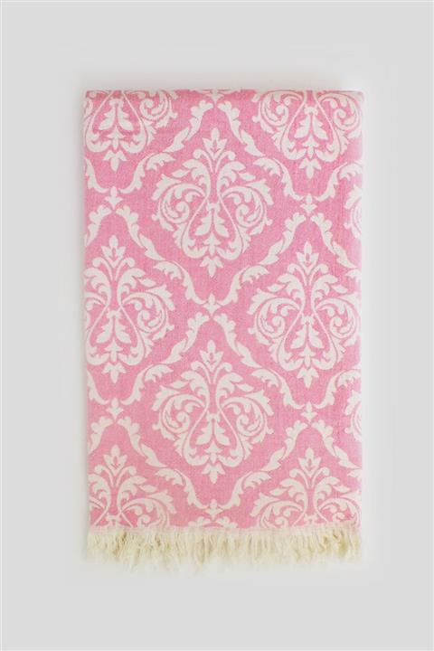 KANDE COTTON Pembe Damask Desen Jakarlı Peştamal
