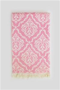 KANDE COTTON Pembe Damask Desen Jakarlı Peştamal