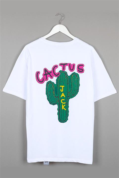 Sekizbiraltı Cactus Jack Sırt Baskılı Beyaz Oversize Unisex Tshirt