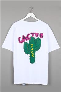 Sekizbiraltı Cactus Jack Sırt Baskılı Beyaz Oversize Unisex Tshirt