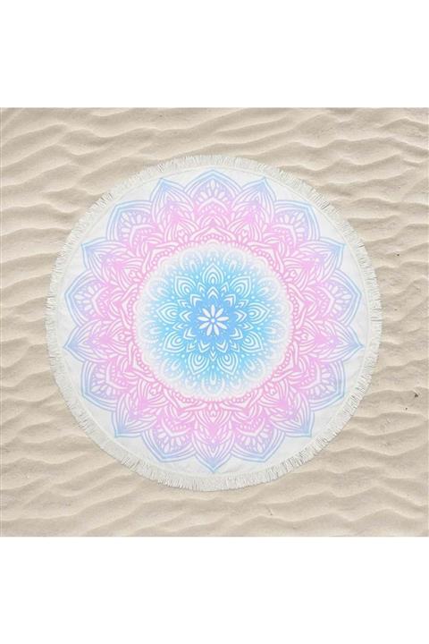 Lolla Dijital Baskılı Pembe Mandala Yuvarlak Deniz Ve Plaj Havlusu