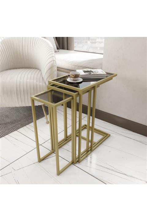 incimetal Inc Metal Gold C Sehpa Zigon Takımı