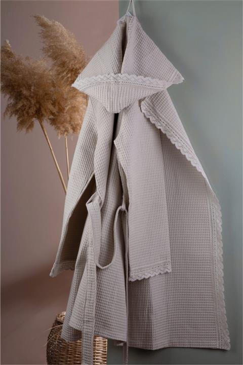 gelin house collection Pamuklu Türk Pamuğu Yumuşak Pike Kapüşonlu Dantelli