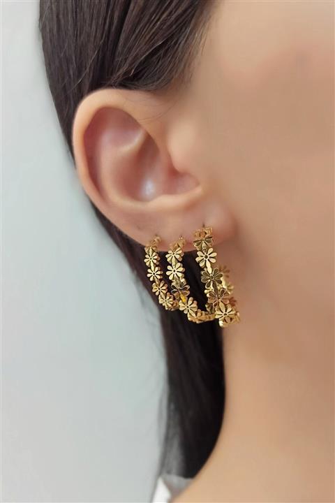 Çlk Accessories Çelik 3 Lü Papatya Halka Küpe Trküpe34128 B34003