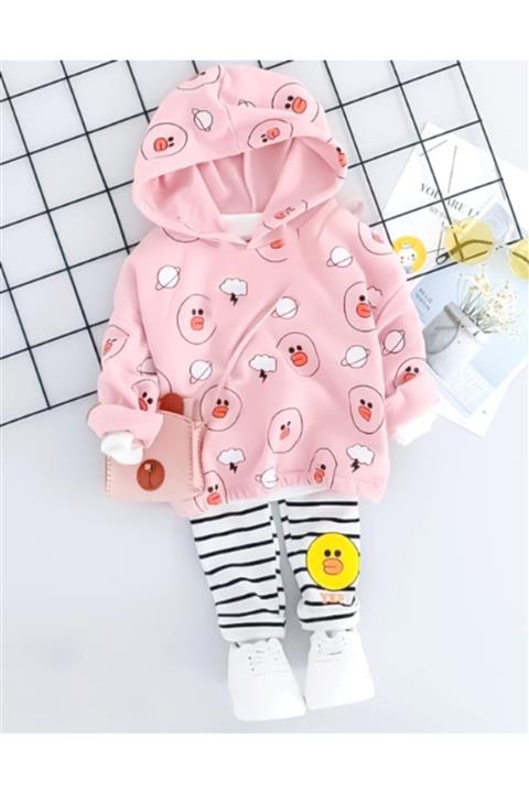 Beren Kids Civciv Desenli Kapşonlu Lüks Bebek Takım