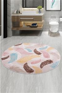 Bonny Home Karino Turkuaz Yuvarlak 120x120 Cm Banyo Paspası Kaymaz Taban Yıkanabilir Banyo Halısı