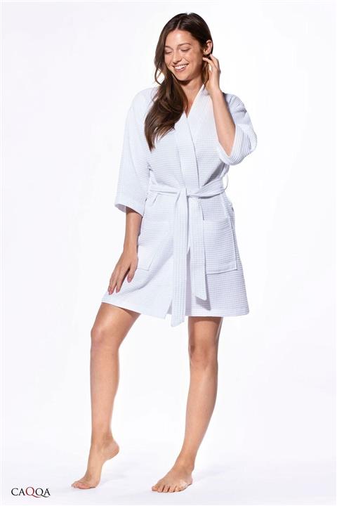 CAQQA Q Women Serisi %100 Pamuk Diz Üstü Beyaz Pike Kadın Bornoz