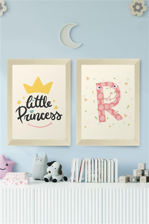 digital art Little Princess Prenses Kız Çocuk Odası R Isim Baş Harfli Tablo Ahşap