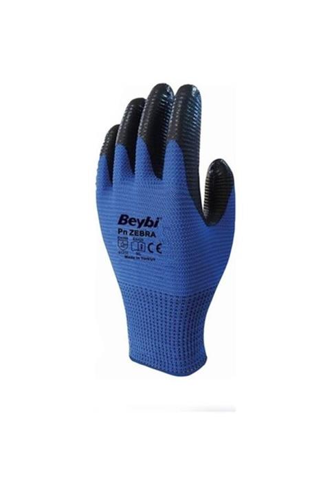 Beybi Poly Örme Mavi Siyah Zebra Eldiven 9-10 Numara 12 Adet