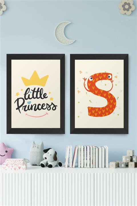 digital art Little Princess Prenses Kız Çocuk Odası S Isim Baş Harfli Tablo Siyah