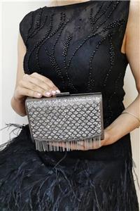 NAZART Kadın Platin Püsküllü Abiye Clutch Çanta