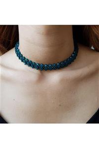 Handmade By HLY El Yapımı Kristal Taşlı Işlemeli Choker Kolye