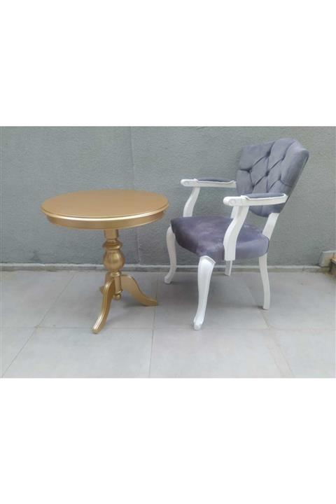 BENGİ TİCARET Gri Kelebek Tek Berjer Sandalye Lake Beyaz Ve Fiskos Gold Baba Ayak