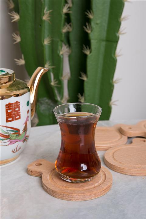 ART AHŞAP Ahşap Saplı Yuvarlak 6'lı Bardak Altlığı