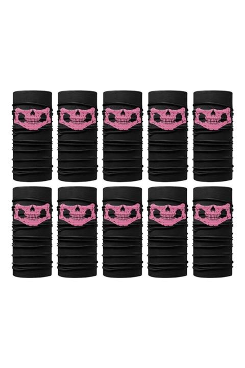Knmaster Pink Danger Buff Bandana Boyunluk Maske Saç Bandı 10'lu Paket